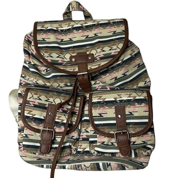 No Boundaries Aztec Style Canvas 2 Front Pocket Backpack. - Picture 1 of 7